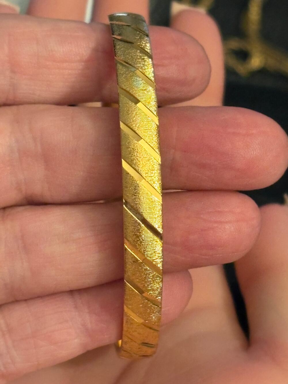 Vintage Monet Gold Tone Textured Bangle Bracelet 7.75”